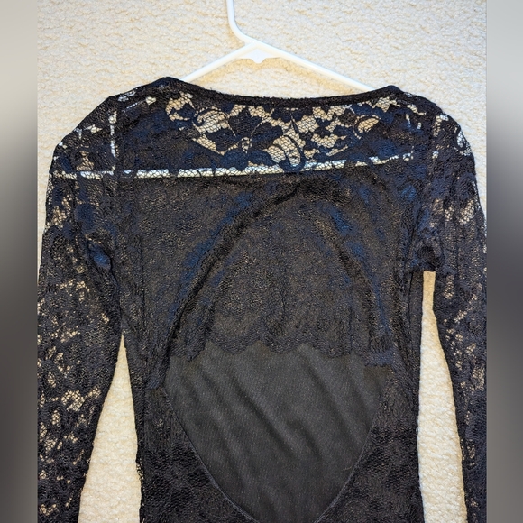 BEBE Midi Cocktail Long Sleeve Vintage Black Dress - Picture 7 of 8